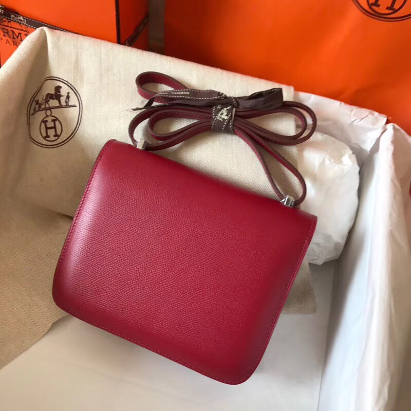 Hermes Constance 24cm Shoulder Bag In Burgundy Epsom Leather